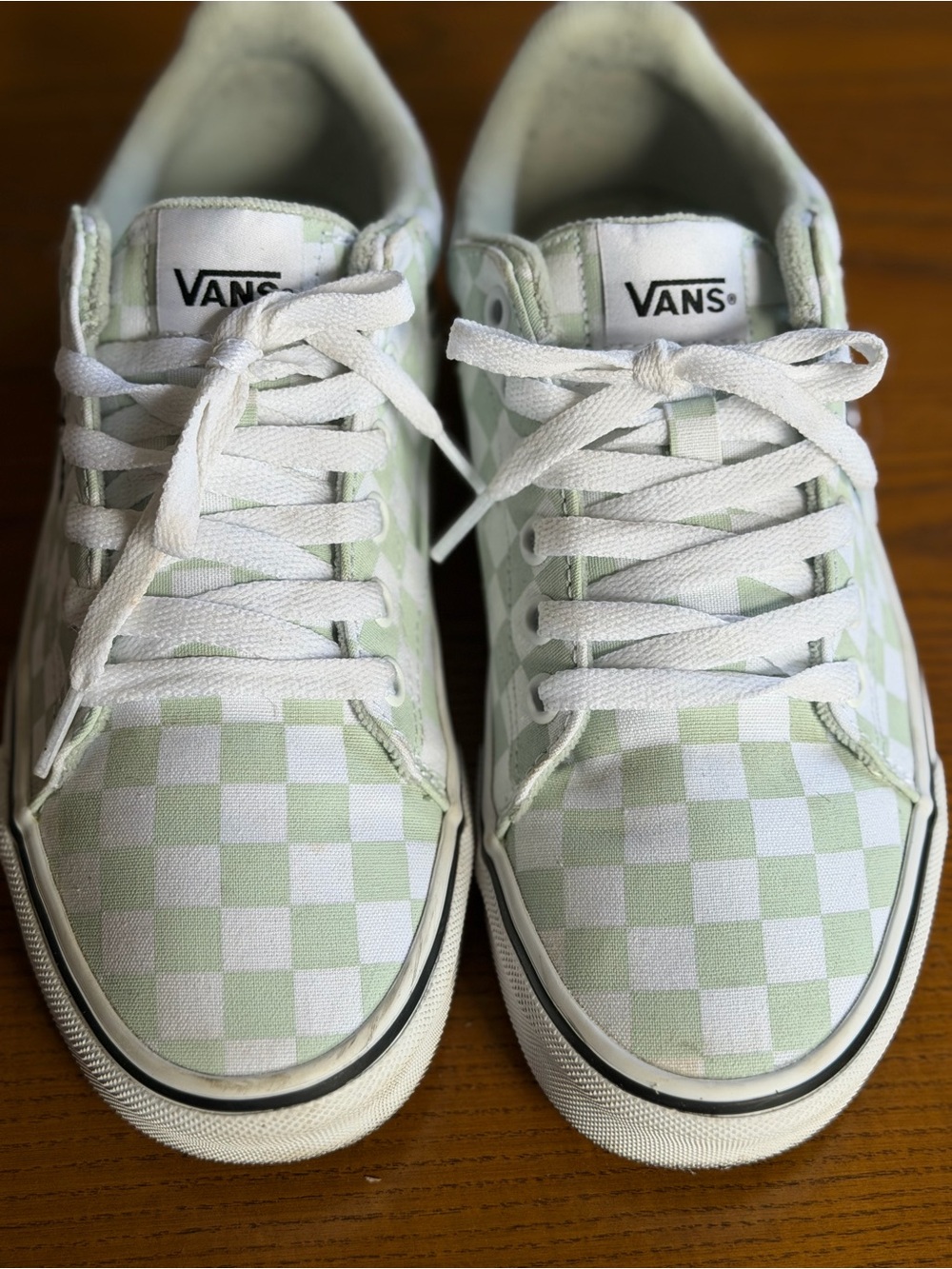Vans Low-Top Checkerboard Sneakers in Light Green and White